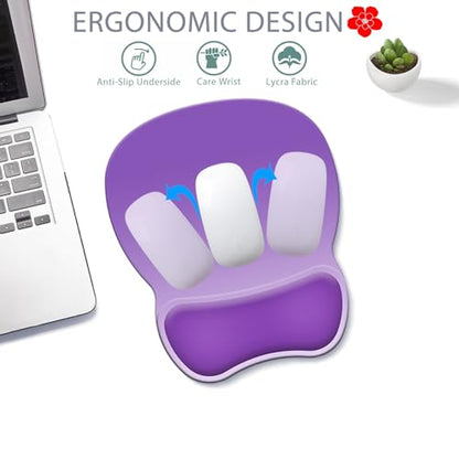 Ergonomic Mouse Pad with Wrist Rest, Comfortable Gel Concave Mouse Pad with Non-Slip Base, Pain Relief Mouse Pads with Smooth Wrist Support for Office & Home (Gradient Purple) - color: Gradient Purple