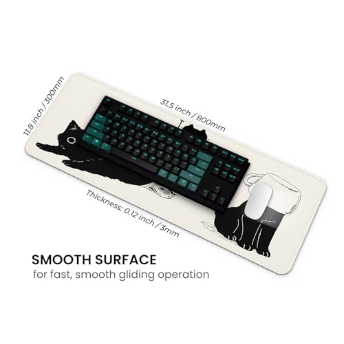 MAY FLOWER Gaming Mouse pad, Large Laptop Mousepad, Full Keyboard Mat, Long Computer Mouse Mat for Home and Office, Anti-Slip Rubber Base, 31.5 x 11.8 Inches (Black Cats) - color: Black Cats