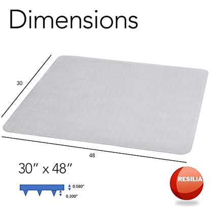 Resilia Office Desk Chair Mat - for Low Pile Carpet (with Grippers) Clear, 30 Inches x 48 Inches, Made in The USA - color: Clear, size: 30" x 48" without lip