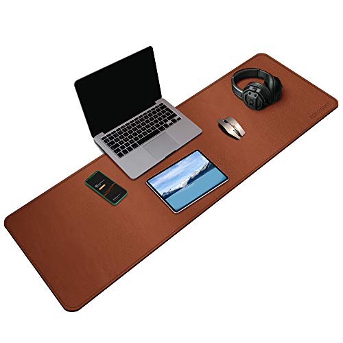 ZORESYN XL Large Desk Pad (47.2" x 15.8") - PU Leather Office Desk Mat for Keyboard and Mouse - Waterproof Surface with Nonslip Base - Light Brown Extended Mouse Pad for Home & Office - color: Light Brown, size: 47.2L x 15.8W inches