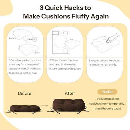Indoor Kitchen Chair Cushions Set of 4 18"X16.5"X3" Soft Anti Slip Dining Chair Pads Tufted Kitchen Seat Cushion with Ties, Brown - color: Brown