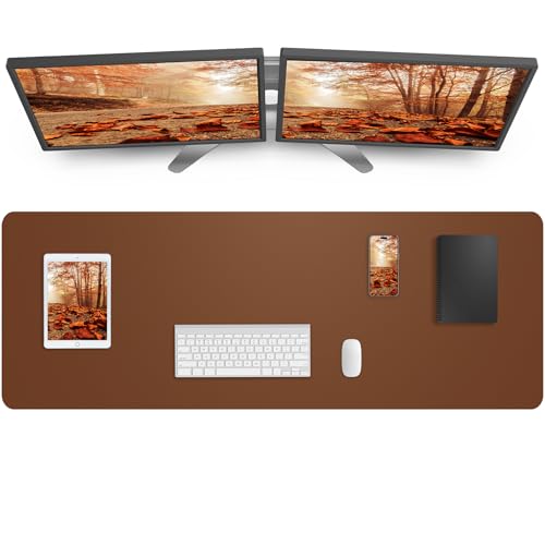 Large Desk Mat 55" x 17"Leather Desk Pad Protector,Mouse Pad,Office Desk Mat, Non-Slip PU Leather Desk Blotter,Waterproof Keyboard mat for Office/Home/Decor (Brown) - color: Brown, size: 55" x 17"