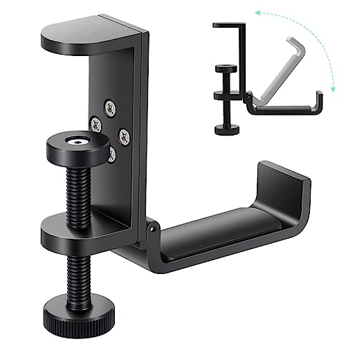 All Aluminum Foldable Headphone Holder for Desk, Headset Stand for Desk,Backpack Holder Hook for Desk,Table Bag Hook,Under Desk Clamp Hook for Gaming PC Accessories,Black - color: Black