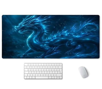 SSOIU Extended Mouse Pad, XXL Gaming Mouse Pads, Large Big Mousepad Laptop Computer Keyboard Mat Desk Pad with Non-Slip Base Stitched Edge for Gaming Office, 35.5 x 15.7 inch, Blue Dragon - color: Blue Dragon