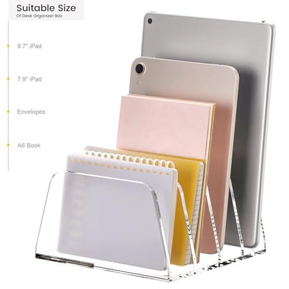 YUXUN Acrylic File Sorter,6.9"x6.6"x3.74",4 Sections Vertical Desk Organizer,Clear Mail Organizer File Holder Stand Rack Desk Accessories for Mail,Envelope,Letter,Notebook for Home/Office/Classroom - style: 4-Section,A5