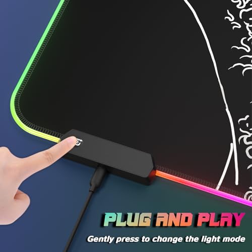 ITNRSIIET RGB Gaming Mouse Pad, Full Desk XL Extended Large Gaming Mousepad, 12 Lighting Modes 30% Thicker Big LED Desk Mat for Gamers, 32 x 12 inches, Waves Under The Moon - color: Waves Under the Moon