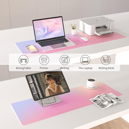 Colorful Star Large Mouse Pad Pink, Girly Desk Mat Aesthetic PU Leather Laptop Mat, 31.5" x 11.8" - color: Dreamy Pink Gradient, size: 31.5" x 11.8"
