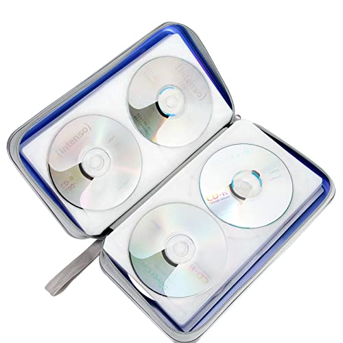 Siveit CD Case Holder, 80 Capacity CD/DVD Case Holders Wallet Hard Plastic CD DVD Disc Cases Storage Binder for Car Home Office Travel (Blue) - color: Blue