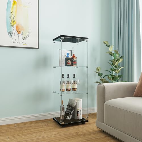 Beauty4U One-Door Glass Display Cabinet, Black Curio Cabinets for Living Room, Bedroom, Office, Collection Display, Quick Installation in 30 Mins, 3 Shelves Black Floor Standing Glass Bookshelf - color: Black, size: 1-Door 3-Shelf