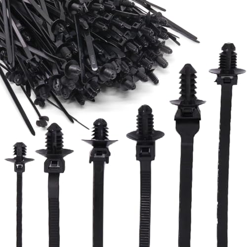 240PCS Nylon Push Mount Zip Ties, Heavy Duty Cable Tie Black Wire Tie with Push Pin Fir Tree Zipties Self Locking Design for Indoor and Outdoor (6 Types) - size: 6 Types (240Pcs)