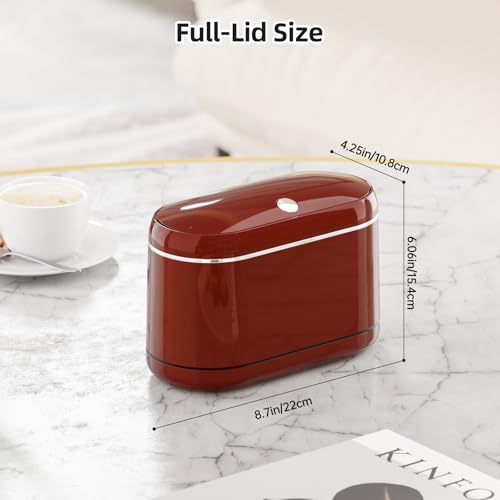 PAVSTINE Mini Trash Can for Desk with 5 Rolls Trash Bags, Red Full-Lid | Space-Saving Small Press-Top Countertop Garbage Bin, Easy Move, Removable Vintage Stylish Waste Basket for Bedroom/Kitchen - color: Red Full-Lid