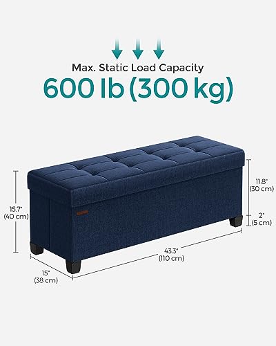 SONGMICS Storage Ottoman Bench, Foldable Foot Rest with Legs, 15 x 43 x 15.7 Inches, End of Bed Bench, Storage Chest, Load up to 660 lb, for Living Room, Bedroom, Entryway, Midnight Blue ULSF018I01 - color: Midnight Blue, size: 15"D x 43"W x 15.7"H