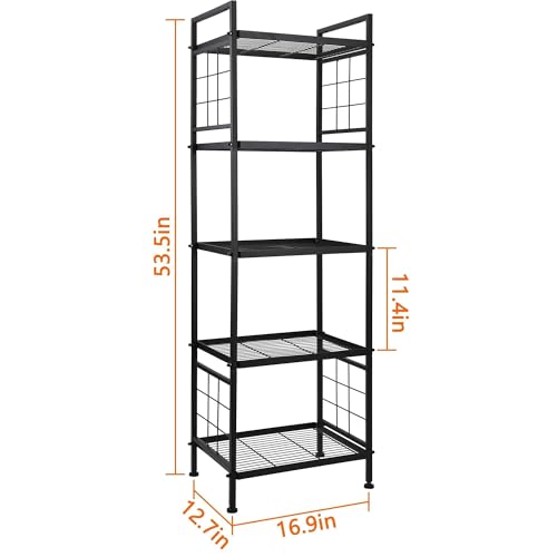 GIOTORENT 5-Wire Standing Book Shelf & Bookcase, Metal Storage Shelving Unit Pantry Rack for Laundry Kitchen Bathroom Organizer, Black - color: Black, size: 12.7D x 16.9W x 53.5H (5Tier)