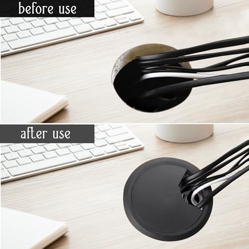 2PCS Black Cable Grommets Desk Hole Cover 60mm 2-3/8 Inch Desk Hole Grommet Table Cord Cable Grommet Desk Wire Hole Plug Cover for Cables and Cords Management Office Supplies