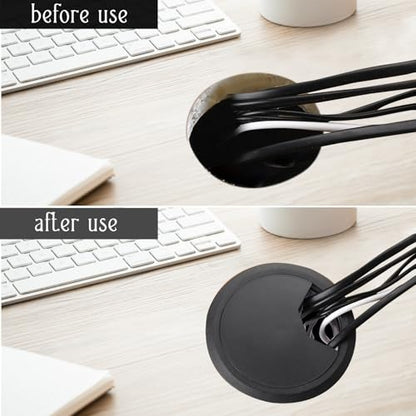 2PCS Black Cable Grommets Desk Hole Cover 60mm 2-3/8 Inch Desk Hole Grommet Table Cord Cable Grommet Desk Wire Hole Plug Cover for Cables and Cords Management Office Supplies