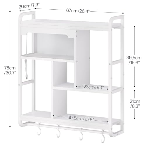 HOOBRO Gaming Floating Shelves with LED Lights, 26.4" LED Wall Mounted Shelf, Modern Corner Shelf 3-Tier Display Rack for Wall Storage, Arched Design, for Kitchen, Living Room, Study, White WT44DBJ01 - color: White