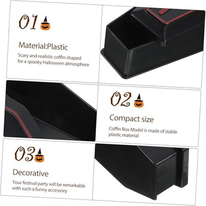 Coffin Shaped Decorative Storage Boxes, Set of 4, Black with Red Accents