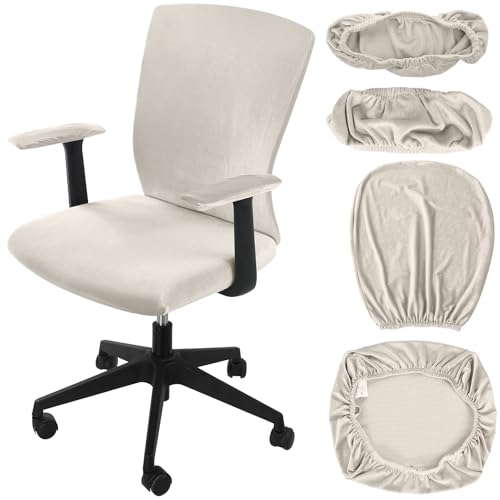 Tallew 4 Pcs Office Chair Covers Set Computer Universal Protective Stretchable Chair Seat Covers Desk Armrest Slipcovers Pads Office Cushion Backrest for Rotating(Cream) - color: Cream