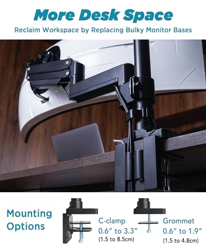 ULTRARM Heavy Duty Monitor Arm for Ultrawide Monitors up to 57" and 44 lbs, Single Desk Stand, Pneumatic Height Adjustable, Modular Extension Arms - Max VESA 100x100, Black, MA20P-S | Max 57", 44 lb, 900R Screens, VESA 100x100, Upgradable, Pneumatic Heigh