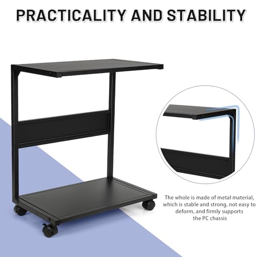 Bfttlity PC Stand Computer Tower Stand 2-Tier Metal CPU Holder with Locking Caster Wheels Suitable for Most PC (L, Black) - size: Large-Black