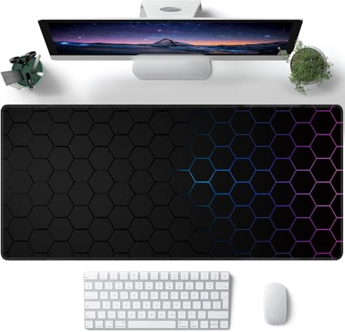 Hexagon Honeycomb Large Mouse Pad,Gaming Keyboard Desk Pad,Extended Mouse Mat Non-Slip Rubber Base with Stitched Edges for Office Game Home XXL 35.4"x15.7" - color: Honeycomb, size: 35.4L x 15.7W inches