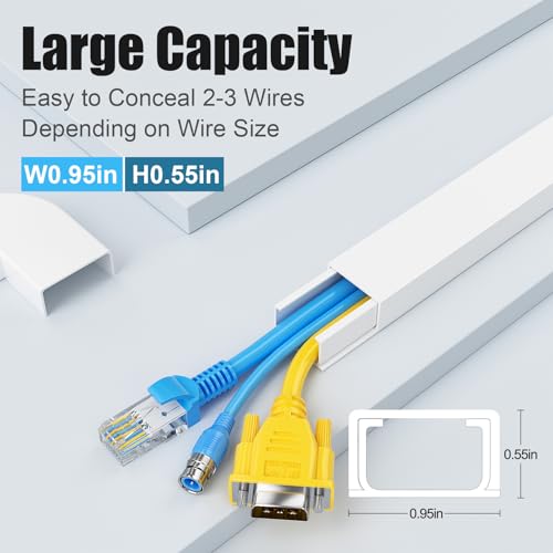 Yecaye Cord Hider, 113in Medium Cord Covers for Wires on Wall, Cord Organizer for 2-3 Wires, Easy Install Cable Management Kit, TV Cable Hider for Home Office, W0.95in H0.55in, White - color: White, size: Medium