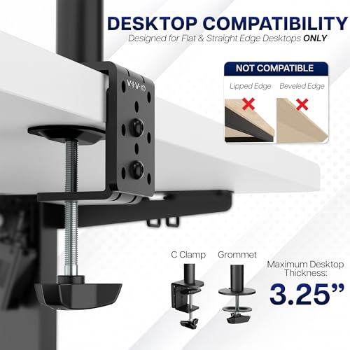 VIVO Dual Monitor Desk Mount, Holds 2 Computer Screens up to 30 inches and 22lbs Each, Heavy Duty Fully Adjustable Steel Stand with C-Clamp and Grommet, Black, STAND-V002 | Black, Articulating, Adjustable Monitor Arm, Grommet or C-Clamp Mounting, Computer