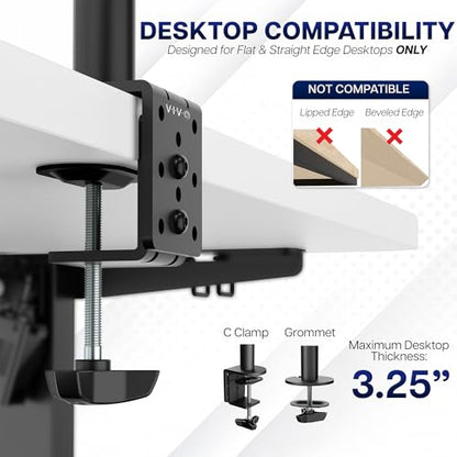 VIVO Dual Monitor Desk Mount, Holds 2 Computer Screens up to 30 inches and 22lbs Each, Heavy Duty Fully Adjustable Steel Stand with C-Clamp and Grommet, Black, STAND-V002 | Black, Articulating, Adjustable Monitor Arm, Grommet or C-Clamp Mounting, Computer