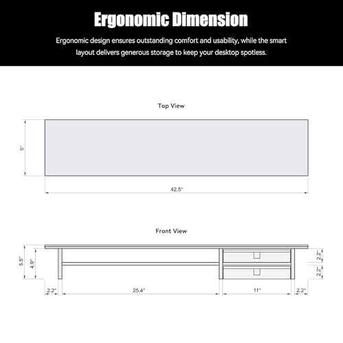 FENSULN Dual‑Tier Monitor Stand Riser with Drawers, Desktop Organizer Shelf Storage for Computer Screen 2 Monitors, Supports for PC Computer Monitor, Printer, Heavy TV Riser Black