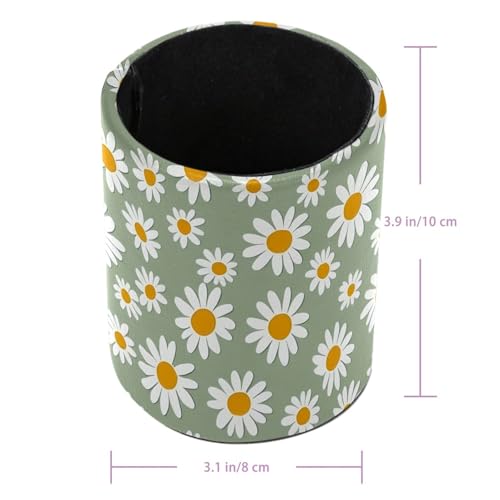 Light Green and Daisy Pen Holder Pencil Organizer for Desk, 3.1” x 3.1” x 3.9” Pencil Cup Office Supplies, Large Capacity Cute Pen and Makeup Brush Holder for Home, School, Desktop - color: Light Green and Daisy