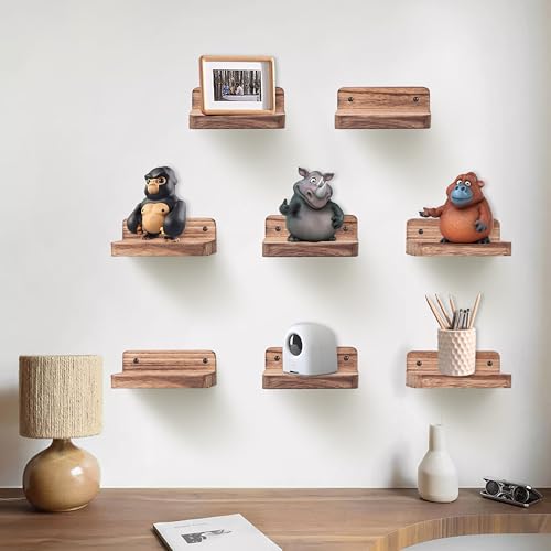 Small Floating Shelf, 4x4 Inch Display Ledges for Wall,Mini Shelves,Rustic Wood Shelf for Bedroom Living Room Bathroom Kitchen (8, Carbonized Black) - color: Carbonized Black, size: 4 Inch-8 Pcs