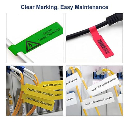 Risio Cable Labels 0.47"x4.29"(12x109mm),70 Labels/Roll(5 color set),Colorful Waterproof Labels for Electronic Devices with Cable Management, Self-Adhesive Tear-Resistant Cable Labels