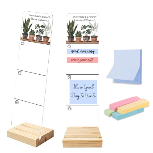 Sticky Notes Monitor Memo Board Acrylic Holder with Removable Wooden Base, Growth Looks Different for Everyone Logo Desk Set with 200 Sheets Two Sizes Sticky Notes, Office Desk Accessories Organizer - color: Everyone