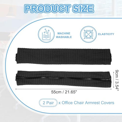 PATIKIL 22x4 in Office Chair Armrest Covers, 2 Pair Office Chair Arm Covers Long Computer Chairs Arm Rest Cover with Zipper Removable Rest Slipcover Hand Rest Protector, Black - color: Black