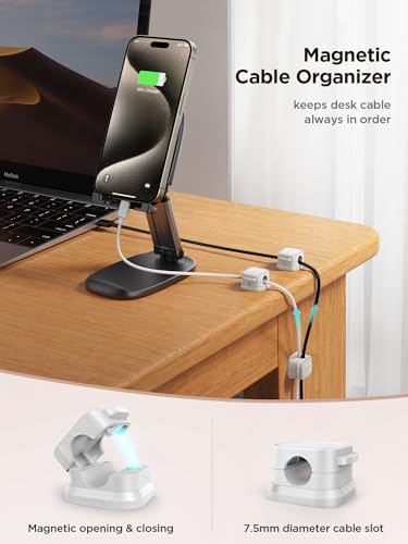 9 Pack Magnetic Cable Clips [Cable Smooth Adjustable] Cord Holder, Under Desk Cable Management, JOYROOM Adhesive Wire Holder Keeper Organizer for Home Office Desk Phone Car Wall Desktop Nightstand - color: White
