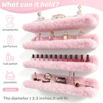 Care&More YJ 15 Inch Nail Polish Shelves, 4-Pack Fuzzy Display Nail Polish Rack for Storing Nail Bottles, Sunglasses, Essential Oils, Plush Soft Pink - color: Pink