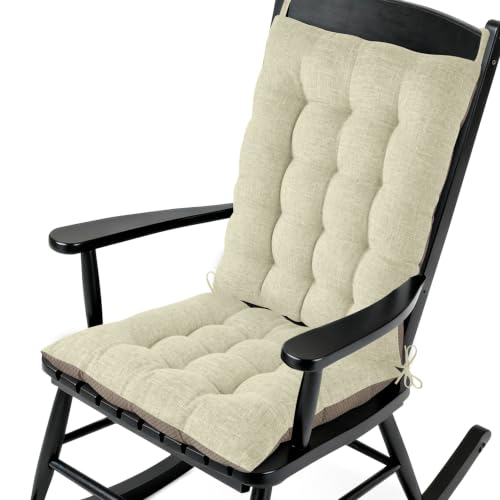 AddGrace Non-Slip Rocking Chair Cushion Extra Large Linen Thick Chair Pads Durable High Back Seat Cushions with Ties Set of 2 Beige - color: Beige