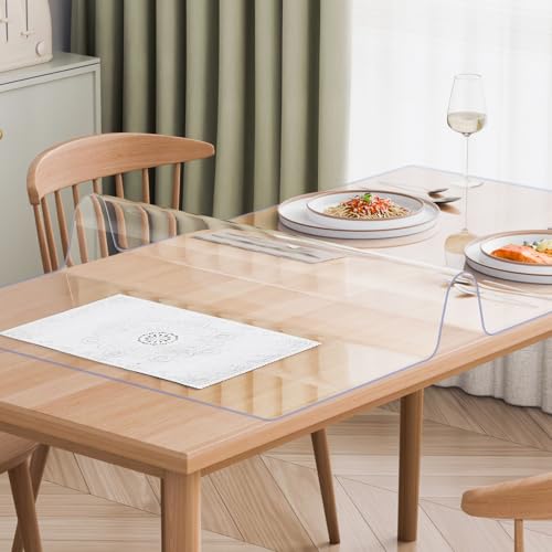 VEVOR Plastic Table Cover, 24 x 48 Inch 2.0 mm Thick Clear PVC Desk Mat Protector, Waterproof & Easy Cleaning Desk Pad Tablecloth, for Office, Dresser, Dining Room, Night Stand - size: 48" x 24" (Rectangle)