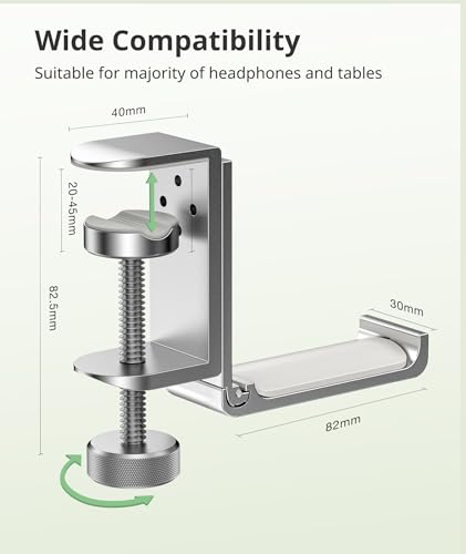Headphone Stand for Desk – Aluminum Under Desk Headset Stand with Foldable Hook, Headphone Holder Clamp Mount for Gaming Accessories, Space-Saving Headset Hanger