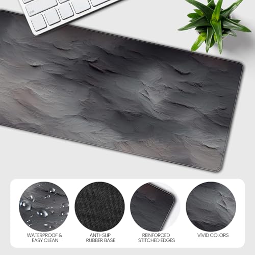 XXL Gray Mouse Pad with a Cement Wall Texture Design, 35.4 x 15.7 inches, Non-Slip Rubber Base, and Waterproof Microfiber Cloth Surface, Suitable for Home Office and Work environments. - color: Gray Concrete Cement Print