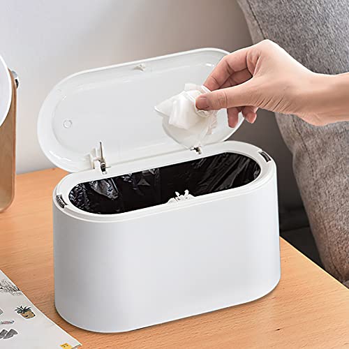 Mini Trash Can with Lid Removable Small Garbage Can, Tiny Plastic Trash Bin, Pop Up Countertop Wastebasket, Counter Garbage Lint Bin for Bathroom,Office,Kitchen,Desk(White) - color: White