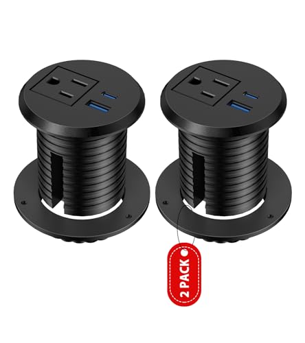 2 Pack Desk Power Grommet Outlet, 2 inch Recessed Power Outlet with 20W USB-C Fast Charging, for Conference Rooms, Office Tables, Furniture, 6FT Cord(ETL Listed) - color: Black