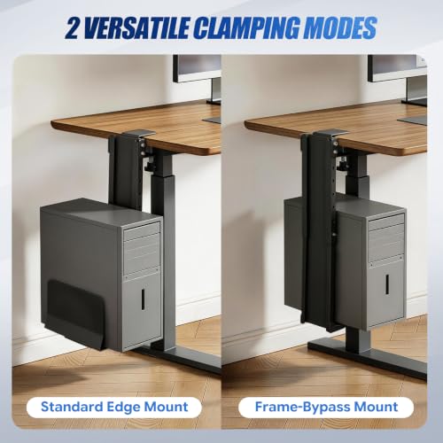 TooCust Adjustable Under Desk PC Mount, Heavy Duty No Drilling Clamp Mount on Desk Fits Most PC Tower 14.5”-22.4” (H) , Thickened & Ultra Strong CPU Holder for Standing Desk & Home Office, Black - color: Black