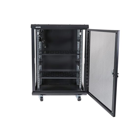 AEONS 15U 19-Inch Professional Wall Mount Network Server Cabinet Enclosure 24” Deep Computer Electronics Data Equipment Rack Vented Door Mid-Depth Black - style: 15U-24"D [Vented]