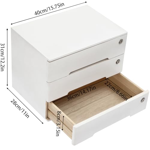 Wooden Desk Organizer with Drawers & Lock, Desktop Countertop Storage Cabinet Lockable Home Office Supplies File Tabletop Organizing Unit (3 Drawers - Modern White) - style: 3 Drawers - Modern White
