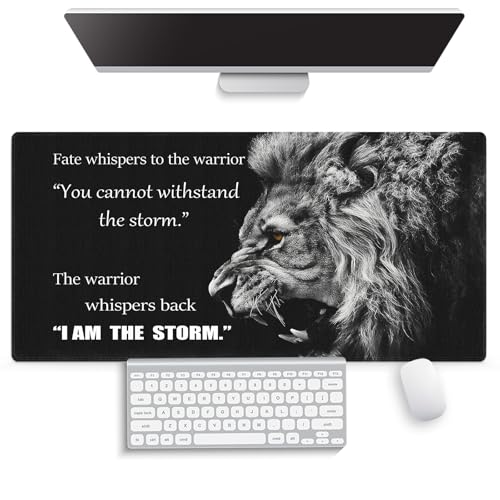 Large Gaming Mouse Pad (31.5" x 15.8")- Majestic Roar of a Lion Inspirational Quotes Warrior Whispers to Fate I am The Storm, Extra XXL Office Accessories, Premium Stitched Anti-Slip Desk Mat - color: Motivational Quotes
