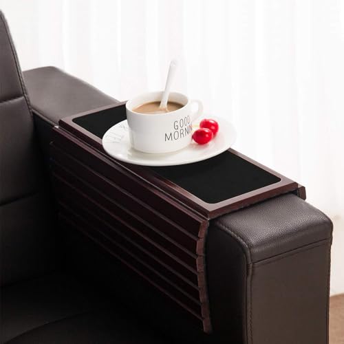 GEHE Couch Arm Tray Table, Flexible/Foldable Sofa Armrest Tray, Couch Armrest Table Cup Holder Great for Drinks Snacks Remote Control, Portable Side Table and Anti-Slip Bottom - color: Mahogany