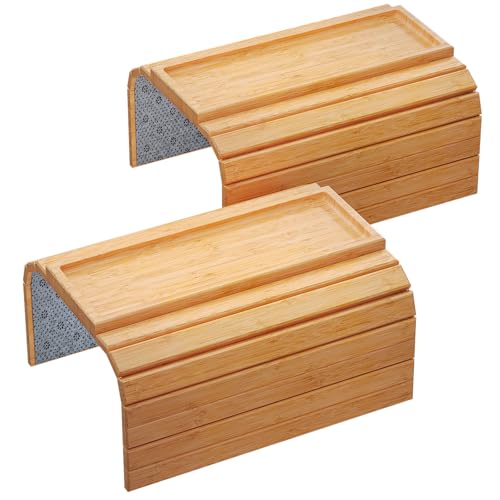 2 Pack Sofa Arm Tray,Bamboo Folding Couch Arm Tray,Sofa Armrest Tray with Anti-Slip Pad for Drinks,Snacks,Phone,Remote Control（Natural） - color: Natural