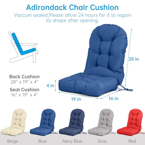 Adirondack Chair Cushion Tufted Waterproof Outdoor Rocking Chair Cushions with Ties Anti-Slip High Back Patio Chair Cushions for Patio Furniture Cushions - color: Blue