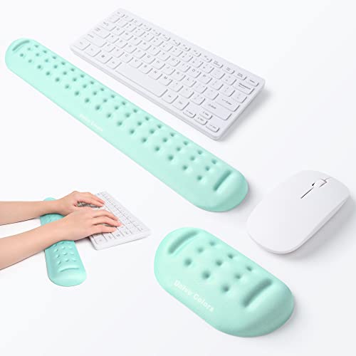 UnivoColors Turquoise Green Keyboard Wrist Support and Mouse Wrist Rest Set, Made of Memory Foam Soft Gel, Ergonomic Pad for Computer, Laptop, Mouse, Office, Gaming - color: Kw_light Green, style: Wrist Rest for Keyboard & Mouse